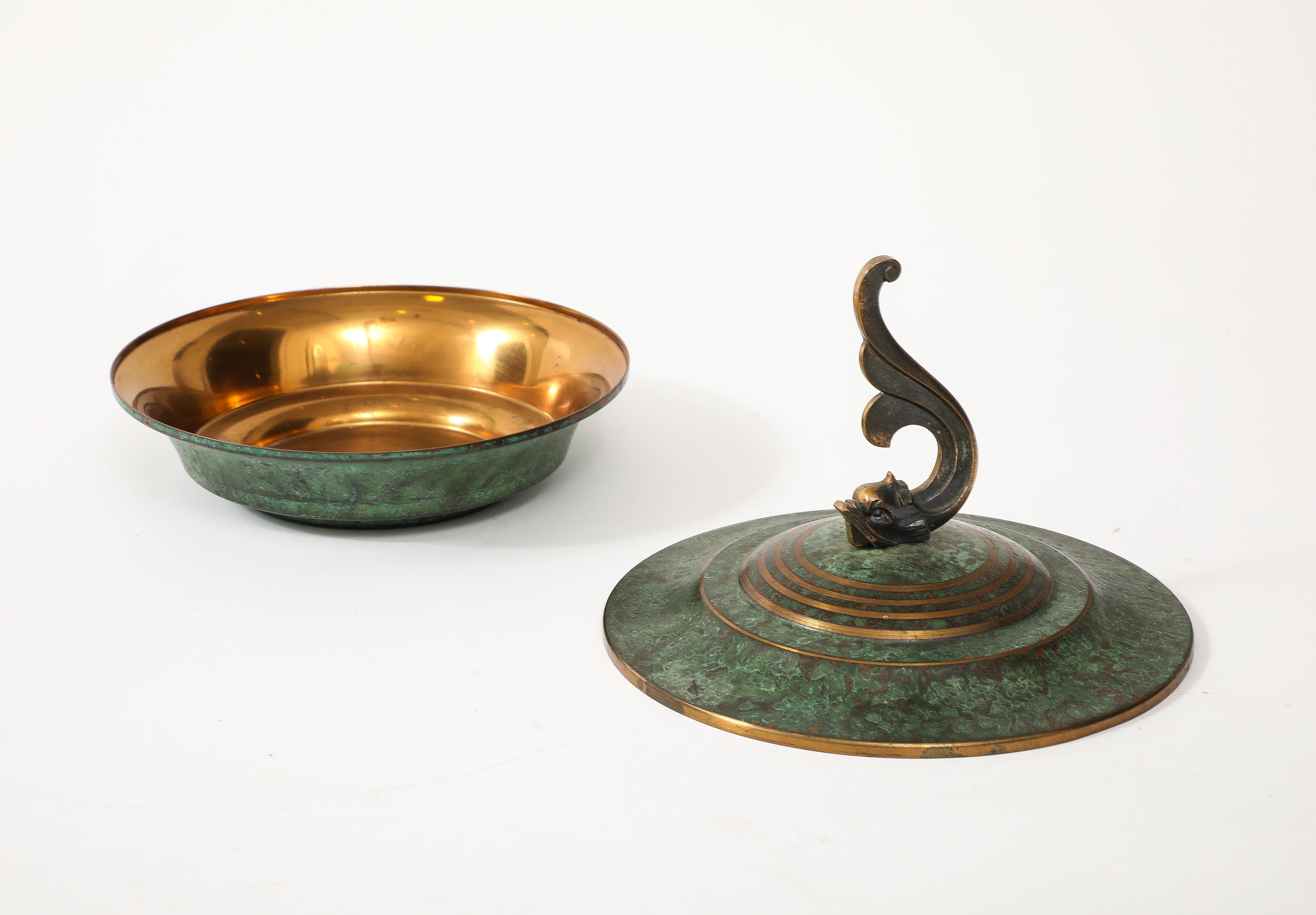 Danish Carl Sorensen Bronze Bowl  With Lid For Sale