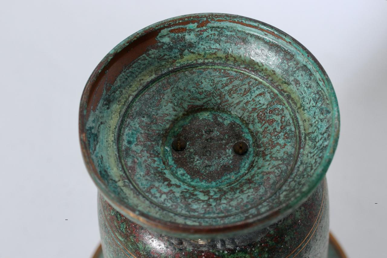 Carl Sorensen Bronze Verdigris Tone Trumpet Vase, 1920's For Sale 5