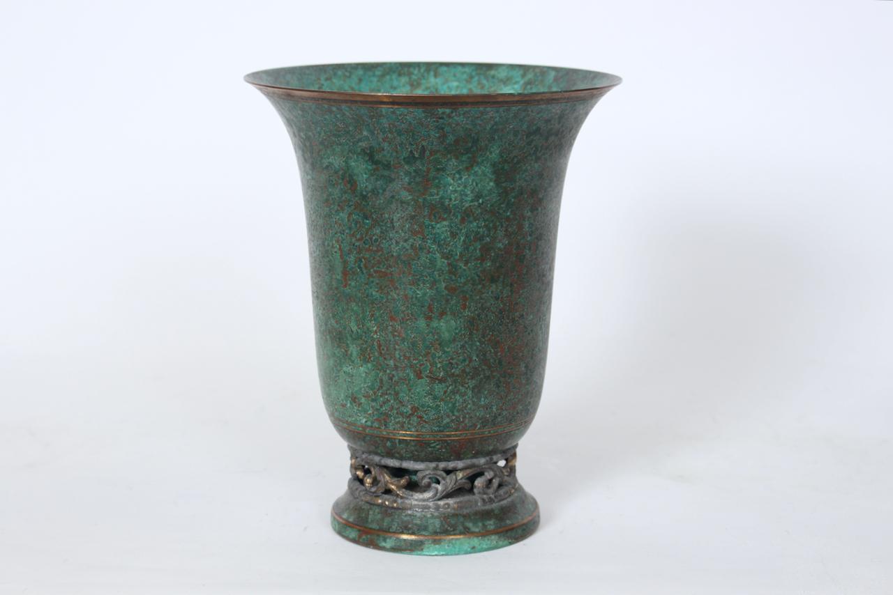 Carl Sorensen Bronze Verdigris Tone Trumpet Vase, 1920's For Sale 8