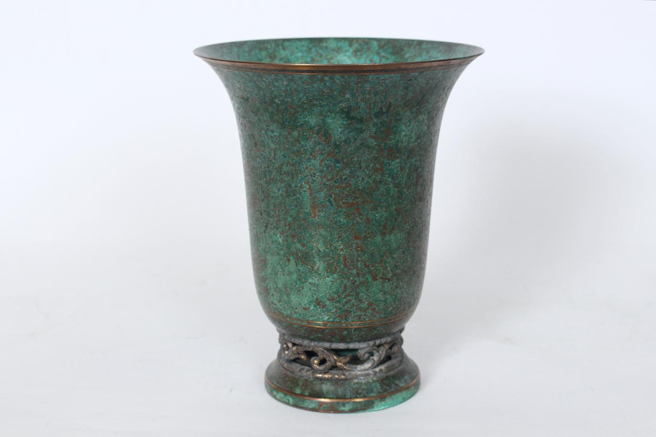 Carl Sorensen Bronze Verdigris Tone Trumpet Vase, 1920's For Sale 9