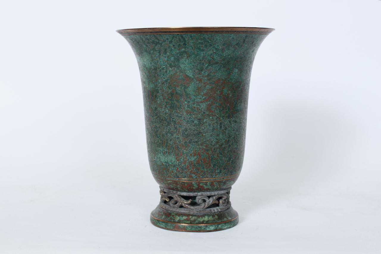 French Carl Sorensen Bronze Trumpet Vase, 1920's For Sale