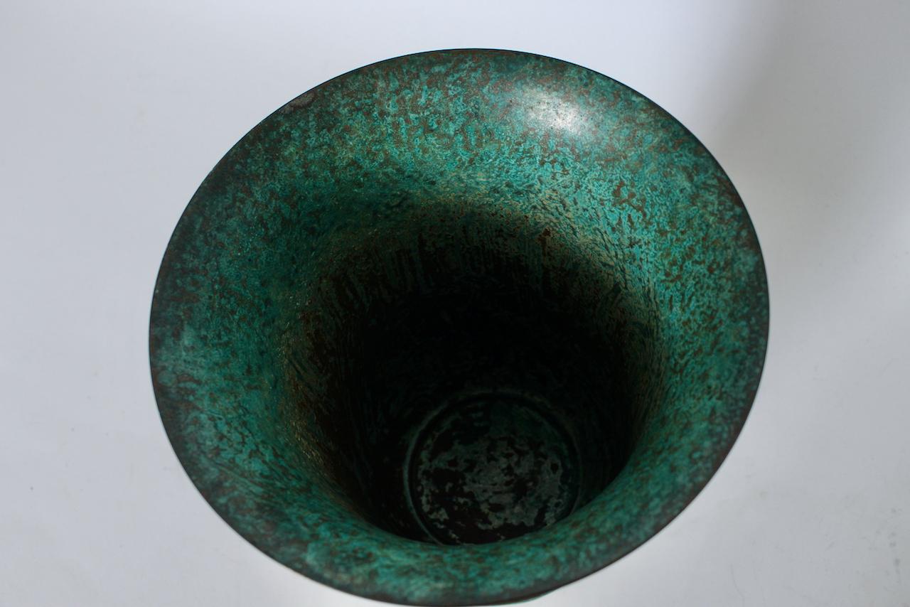 Mid-20th Century Carl Sorensen Bronze Verdigris Tone Trumpet Vase, 1920's For Sale