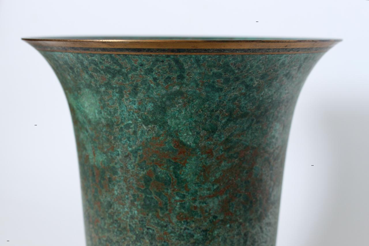 Ceramic Carl Sorensen Bronze Verdigris Tone Trumpet Vase, 1920's For Sale