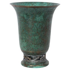 Retro Carl Sorensen Bronze Verdigris Tone Trumpet Vase, 1920's