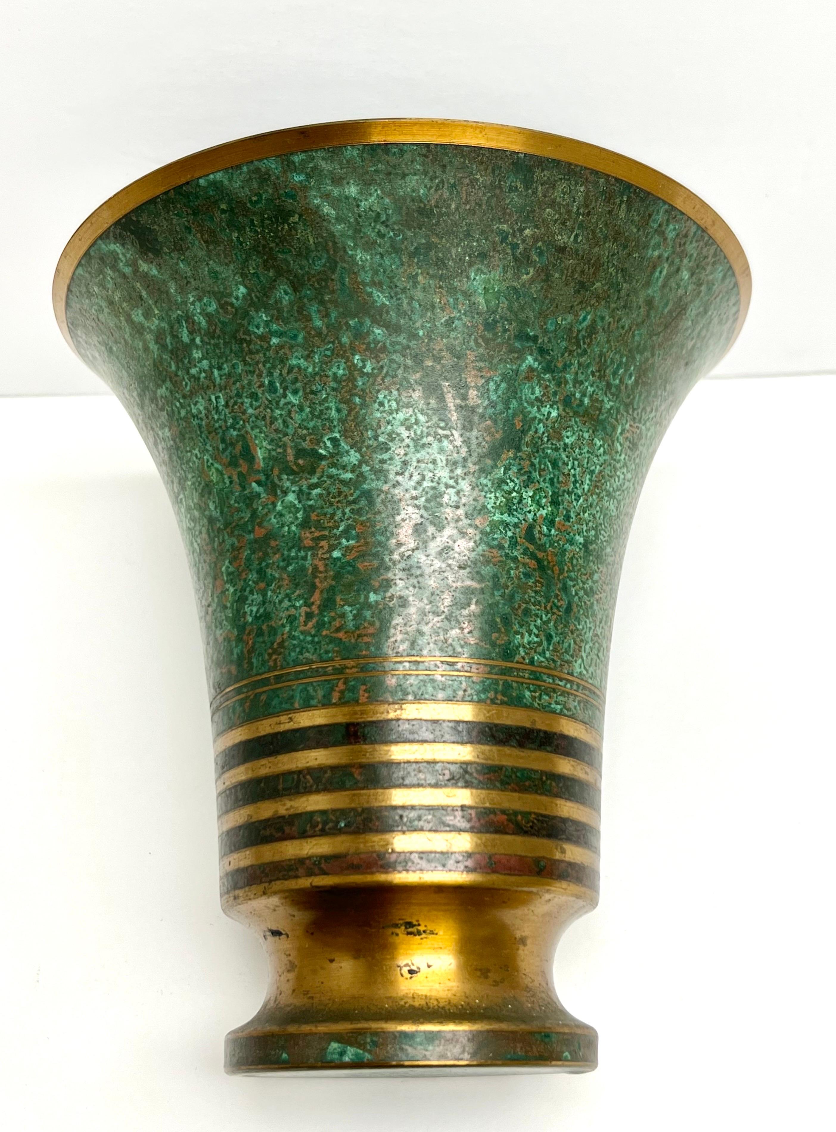 Swedish Carl Sorensen Bronze Verdigris Patinated Art Deco Vase