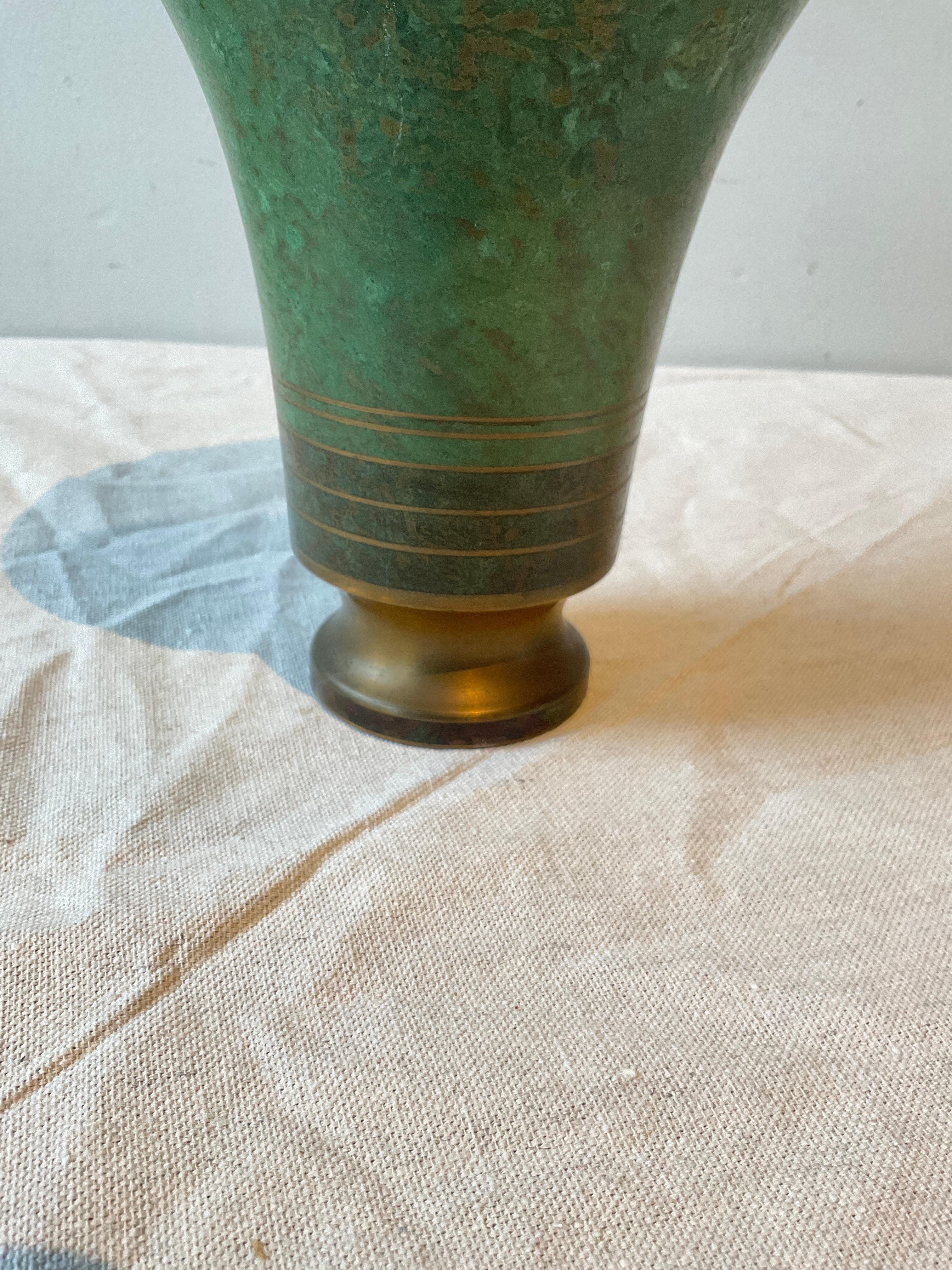 Carl Sorensen Patinated  Bronze Vase Signed In Good Condition For Sale In Tarrytown, NY