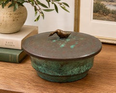 Carl Sorensen Signed Danish Modern Copper Lidded Box with Bird Finial, 1960s