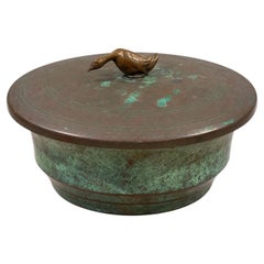 Carl Sorensen Signed Danish Modern Copper Lidded Box with Bird Finial, 1960s