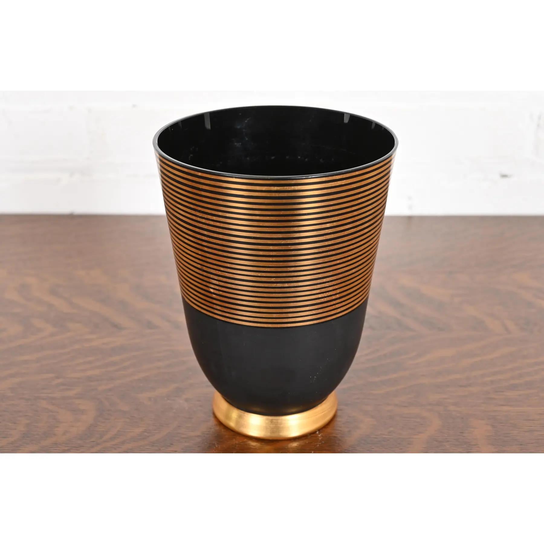 American Carl Sorensen Style Art Deco Black and Gold Art Glass Vase, Circa 1930s