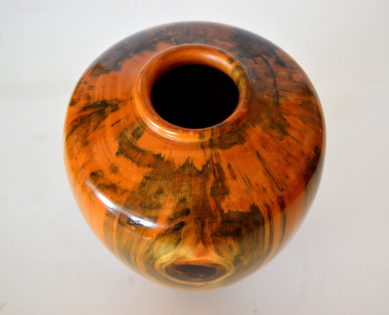 Carl Spinner Decorative American Handcrafted Exotic Turned Wood Lacquered Vase For Sale 5
