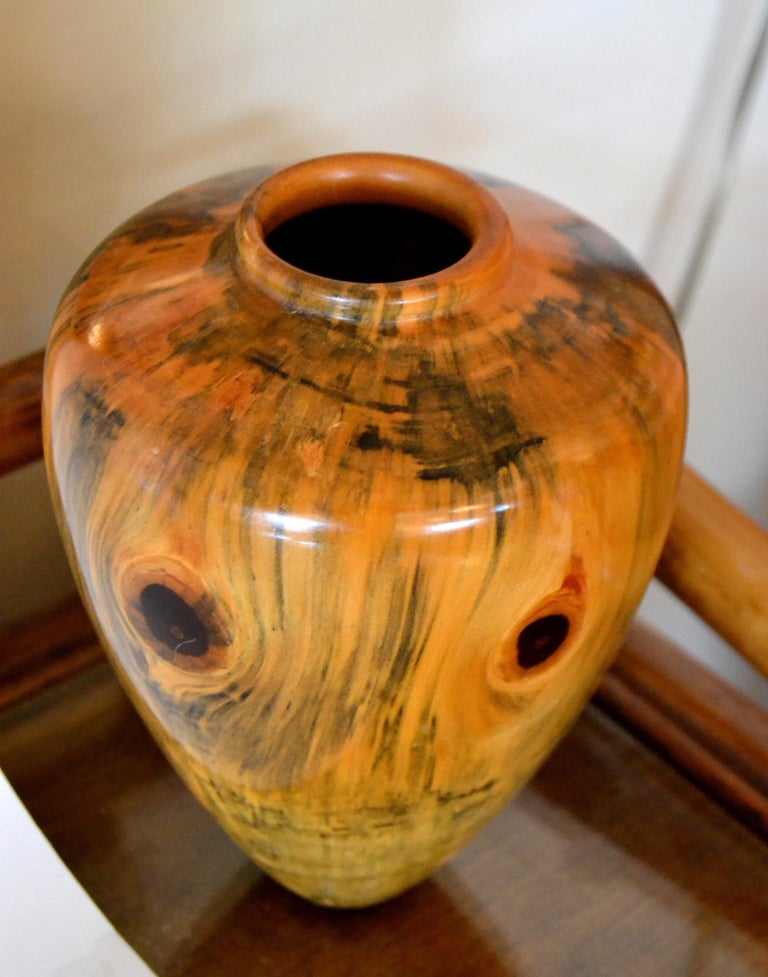 Carl Spinner Decorative American Handcrafted Exotic Turned Wood Lacquered Vase For Sale 7