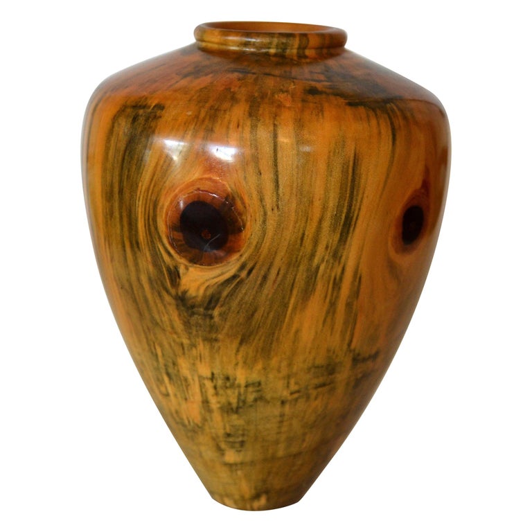 Carl Spinner Decorative American Handcrafted Exotic Turned Wood Lacquered Vase For Sale