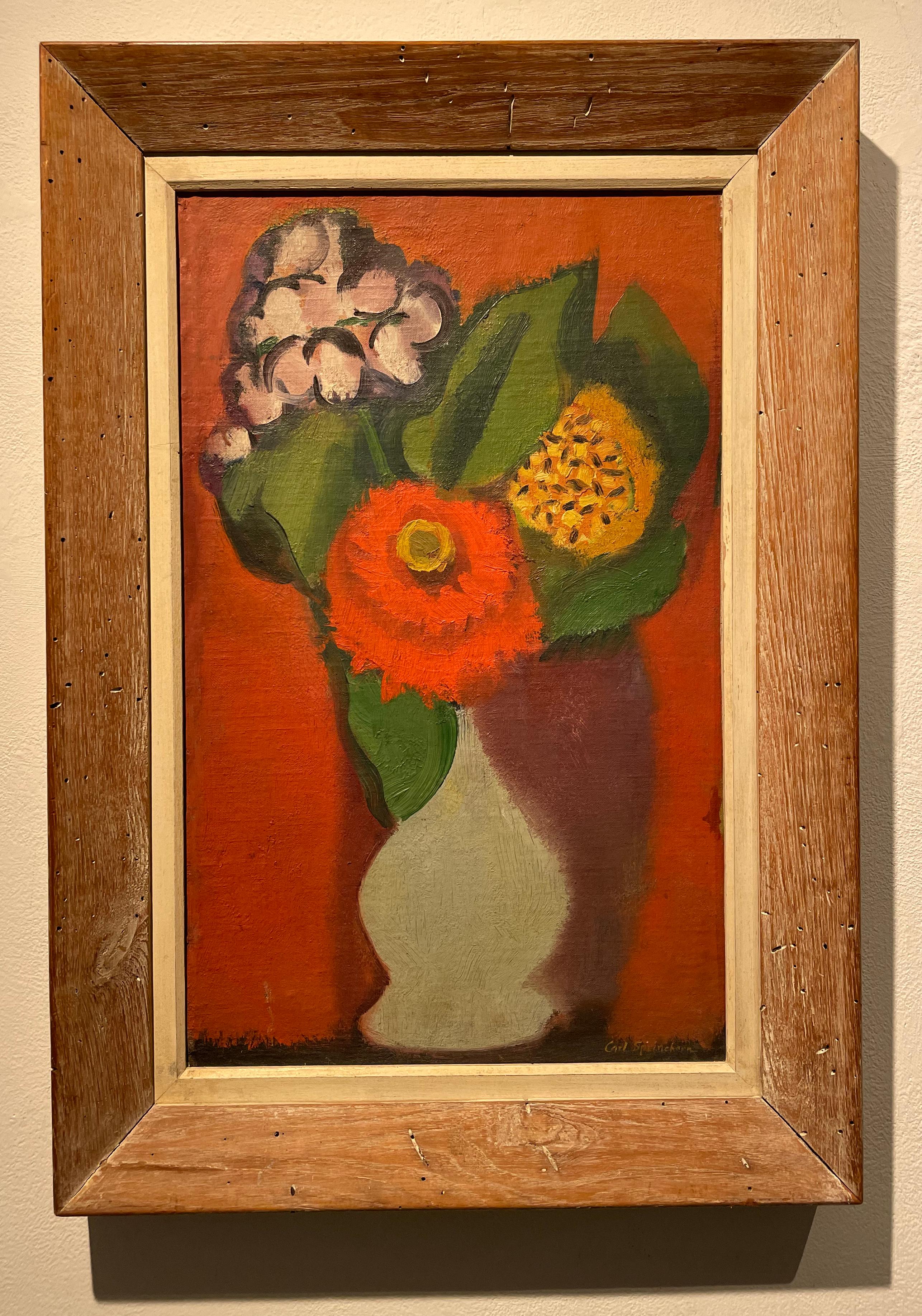 Flowers on Orange - Painting by Carl Sprinchorn
