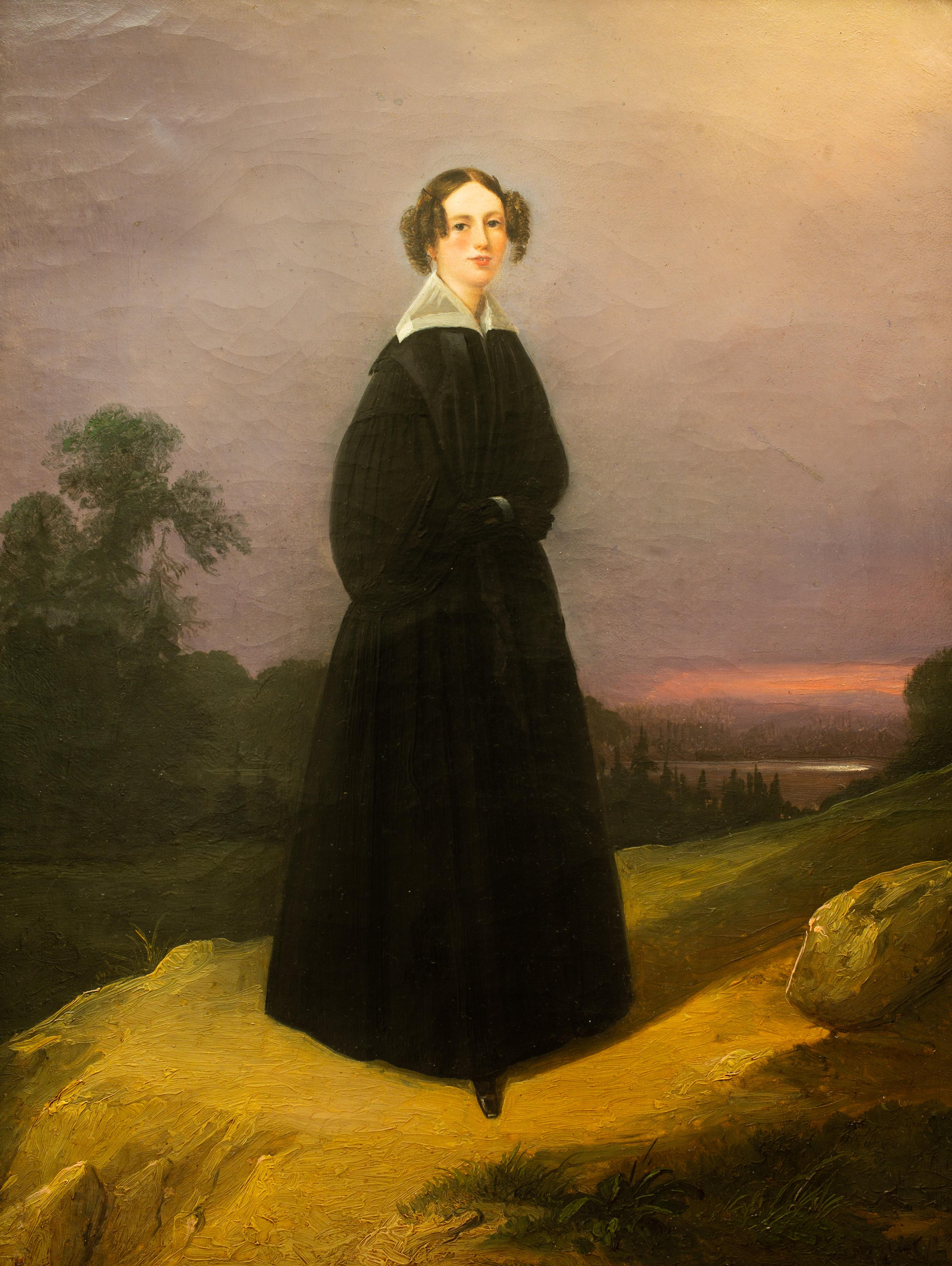 Portrait d'Agneta Sophia Cederstrm dans une robe noire par Carl Stephan Bennet en vente 1