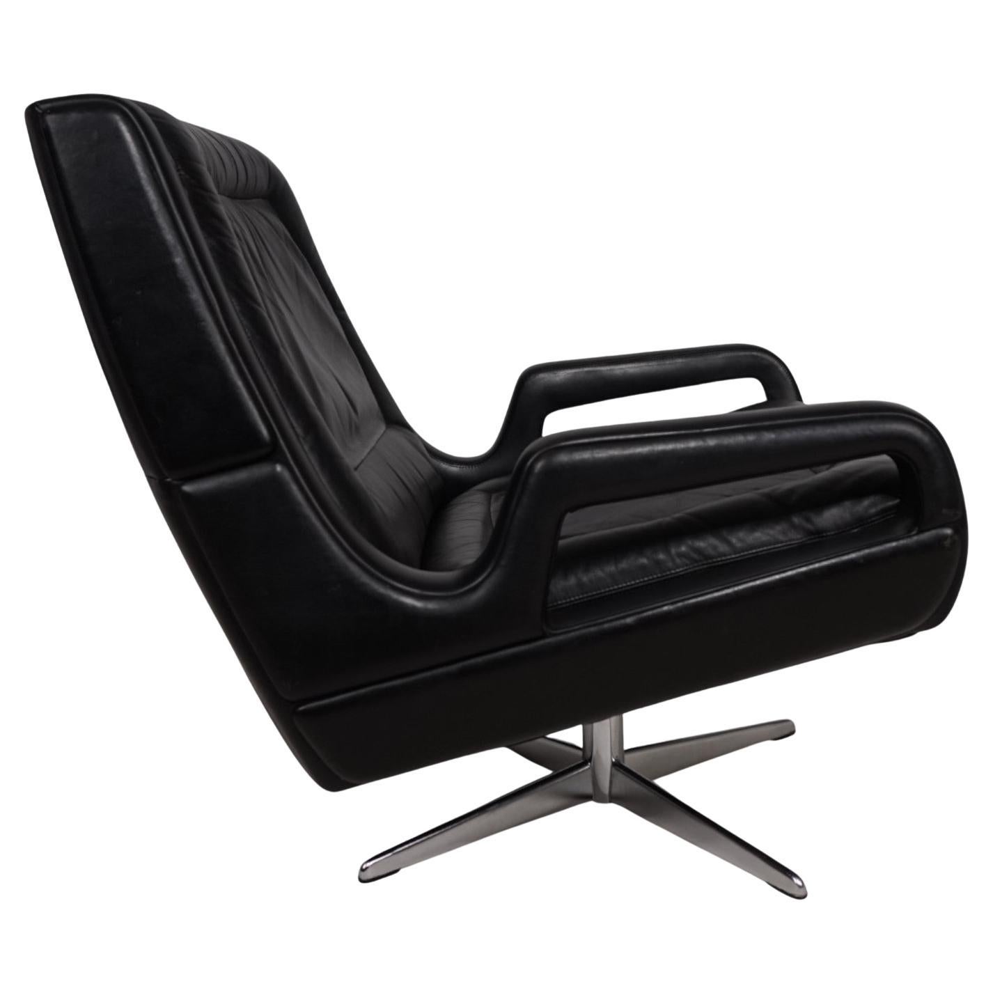 Carl Straub Sessel aus schwarzem Leder, 1960