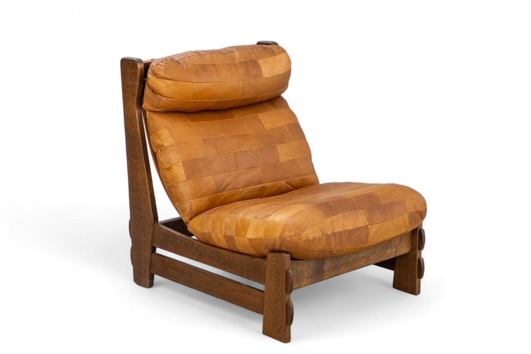 Mid-Century moderno Sedia da salotto Highback di Carl Straub in Oak + pelle in vendita