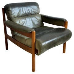 Carl Straub Mid-Century Scandinavian Design Loungesessel aus grünem Leder, 1960er Jahre