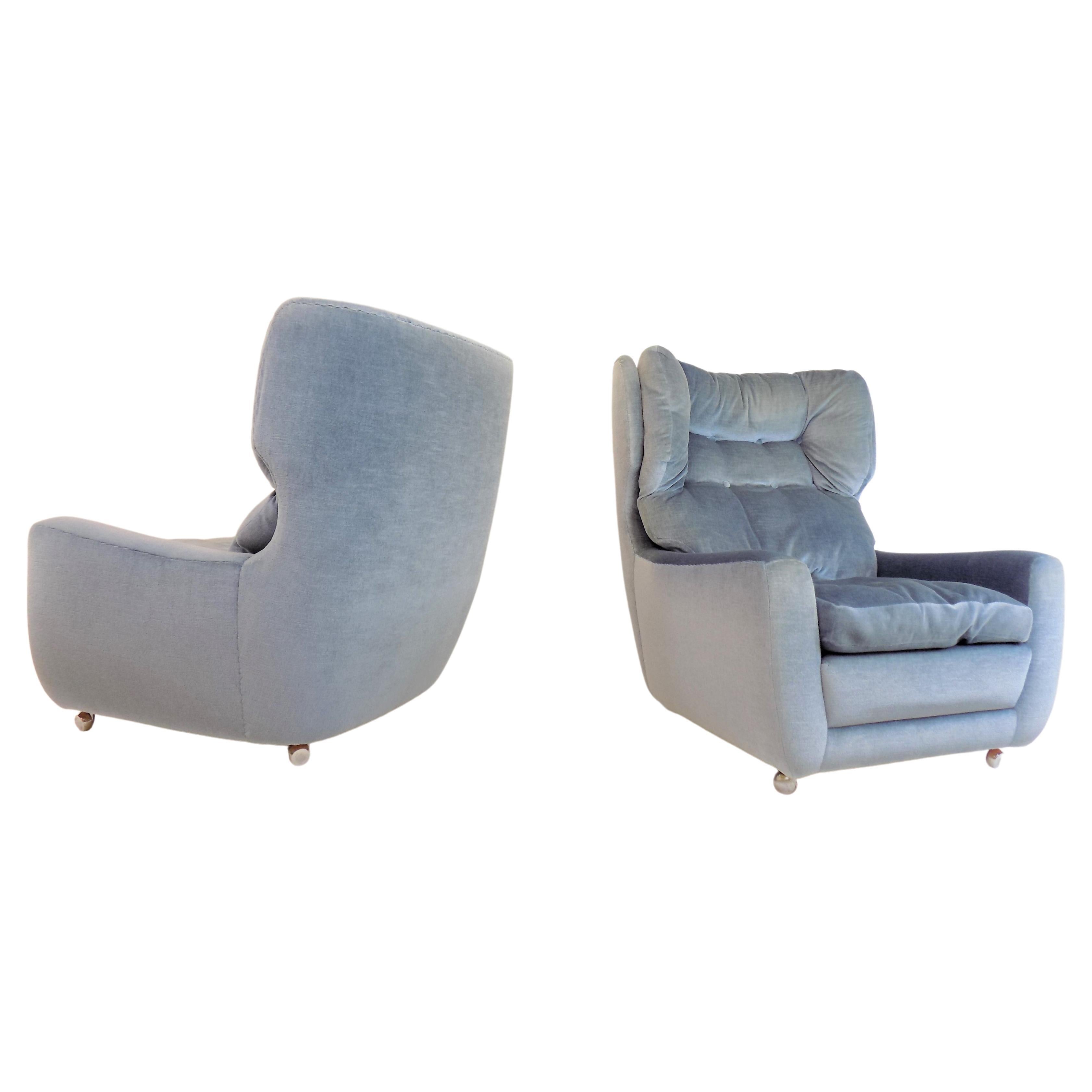 Carl Straub Set of 2 Mohair Armchairs Ice Blue For Sale