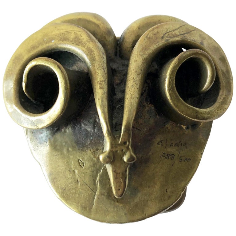 Carl Tasha Bronze Aries Astrological Rams Head Belt Buckle For Sale