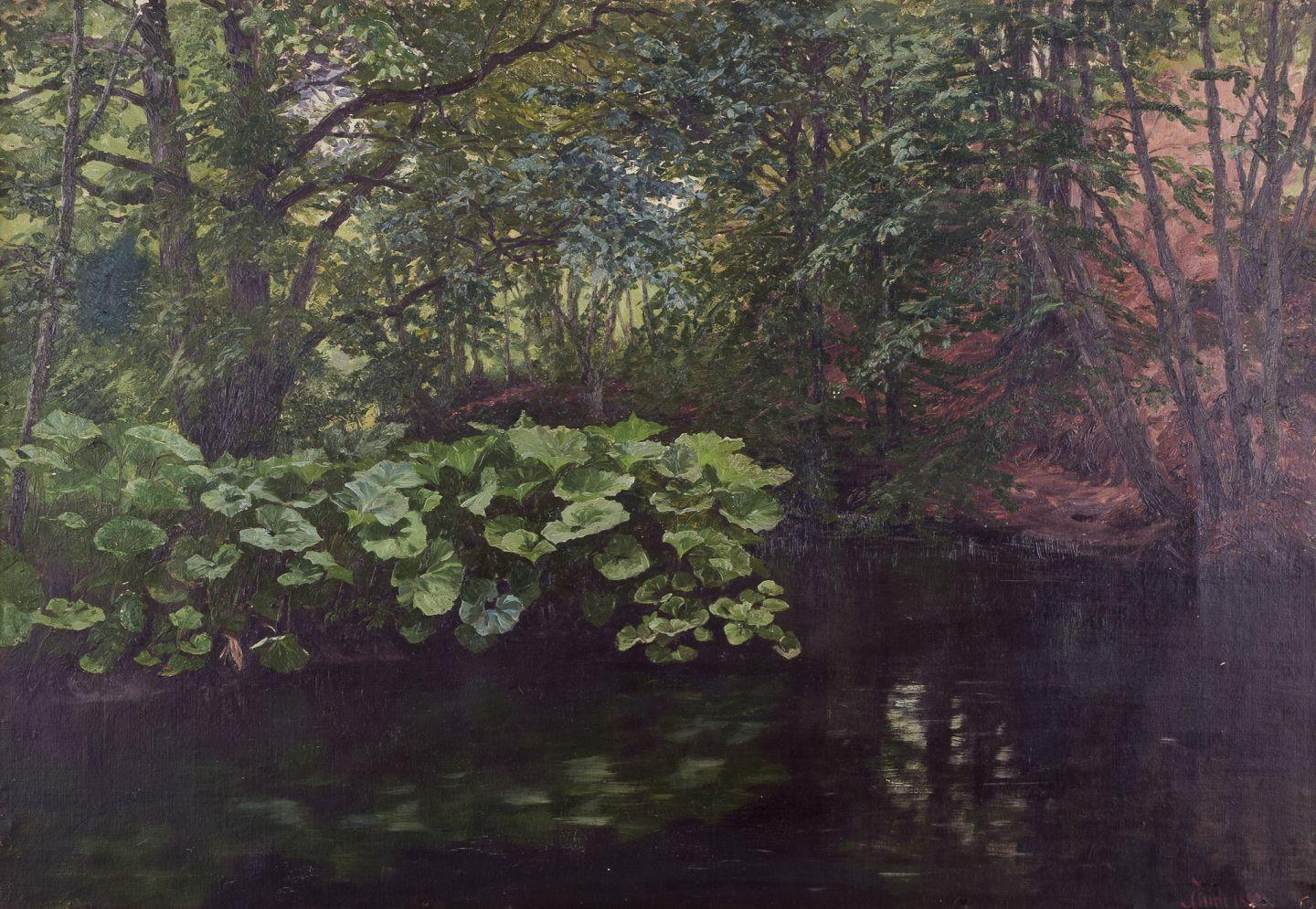Gebrauchte Waren sind für US-Kunden von den Einfuhrzöllen befreit. 
Daher fallen für Ihren Kauf keine Einfuhrzölle an.

Carl Thiele (1860-1936) ist ein dänischer Künstler.
Öl auf Leinwand.
Motiv eines dänischen Waldsees. 
Älteres Label der