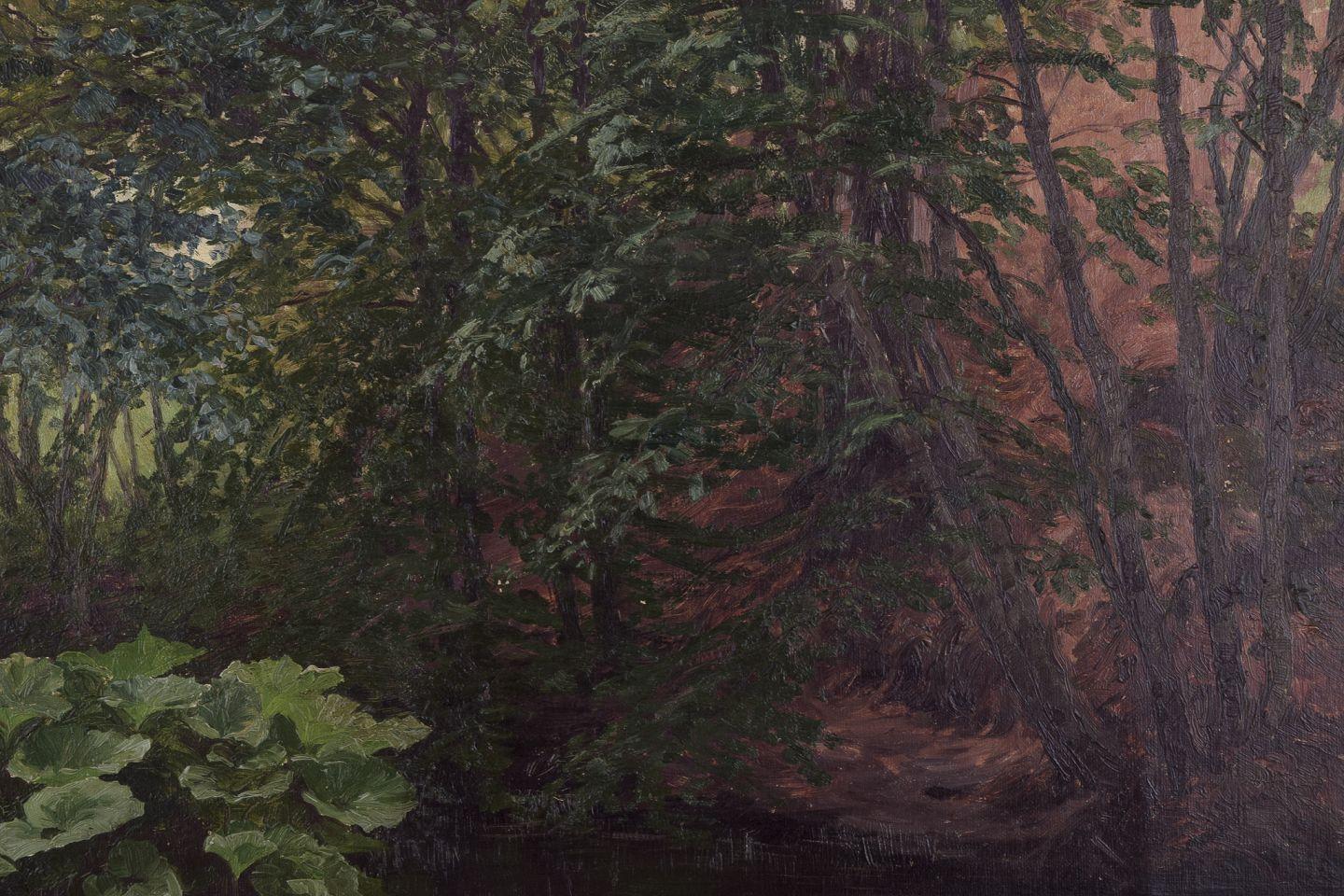Carl Thiele, gelisteter dänischer Künstler. Öl auf Leinwand. Forest-Szene mit See mit Wald, 1882 im Zustand „Hervorragend“ im Angebot in København, Copenhagen