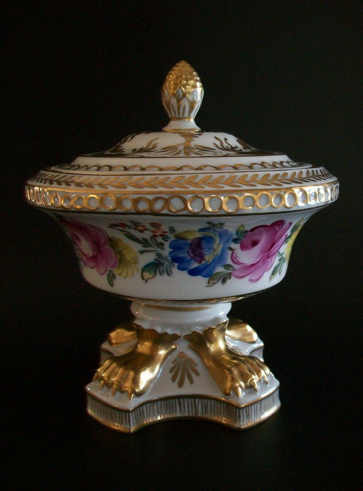 Empire Carl Thieme, Dresden Floral Painted & Gilded Porcelain Urn, Germany, 20th C For Sale