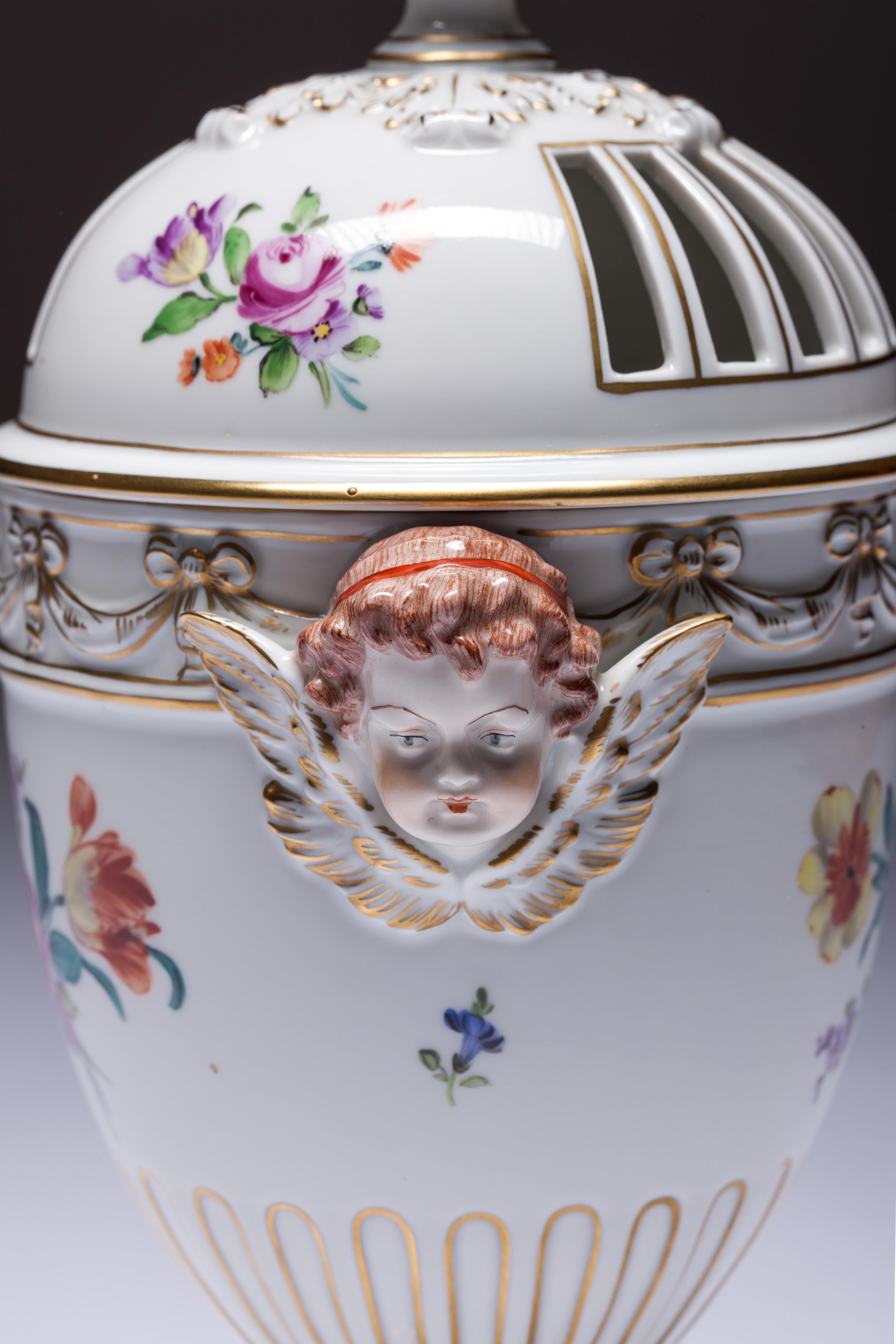 Empire Carl Thieme Dresden Pot Pourri Vase Mithological Head Handles Urn Porcelain For Sale