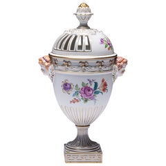 Carl Thieme Dresden Pot Pourri Vase Mithological Head Handles Urn Porcelain