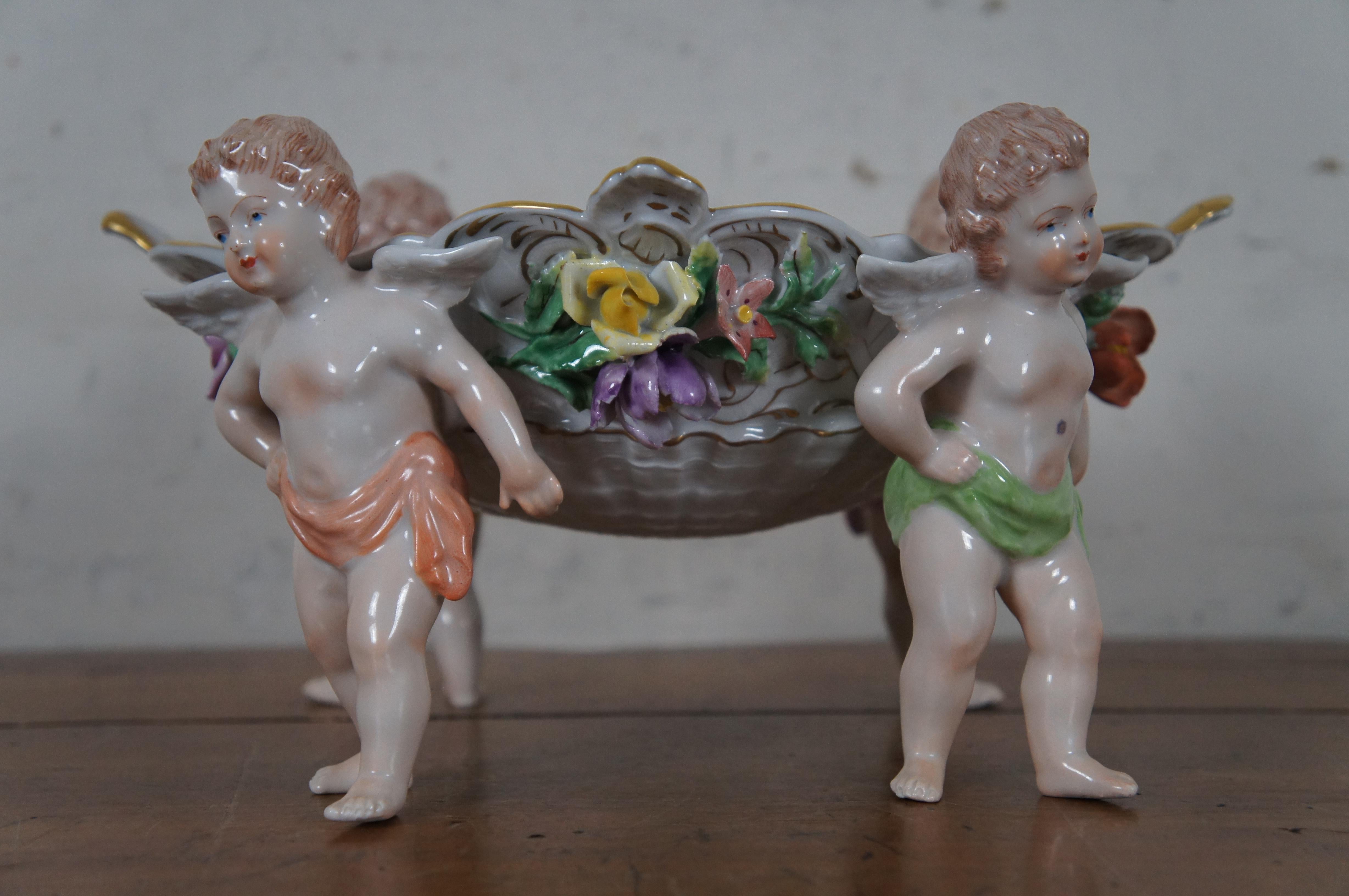 Carl Thieme for Dresden Porcelain Footed Cherub centerpiece Bowl Polychrome 10