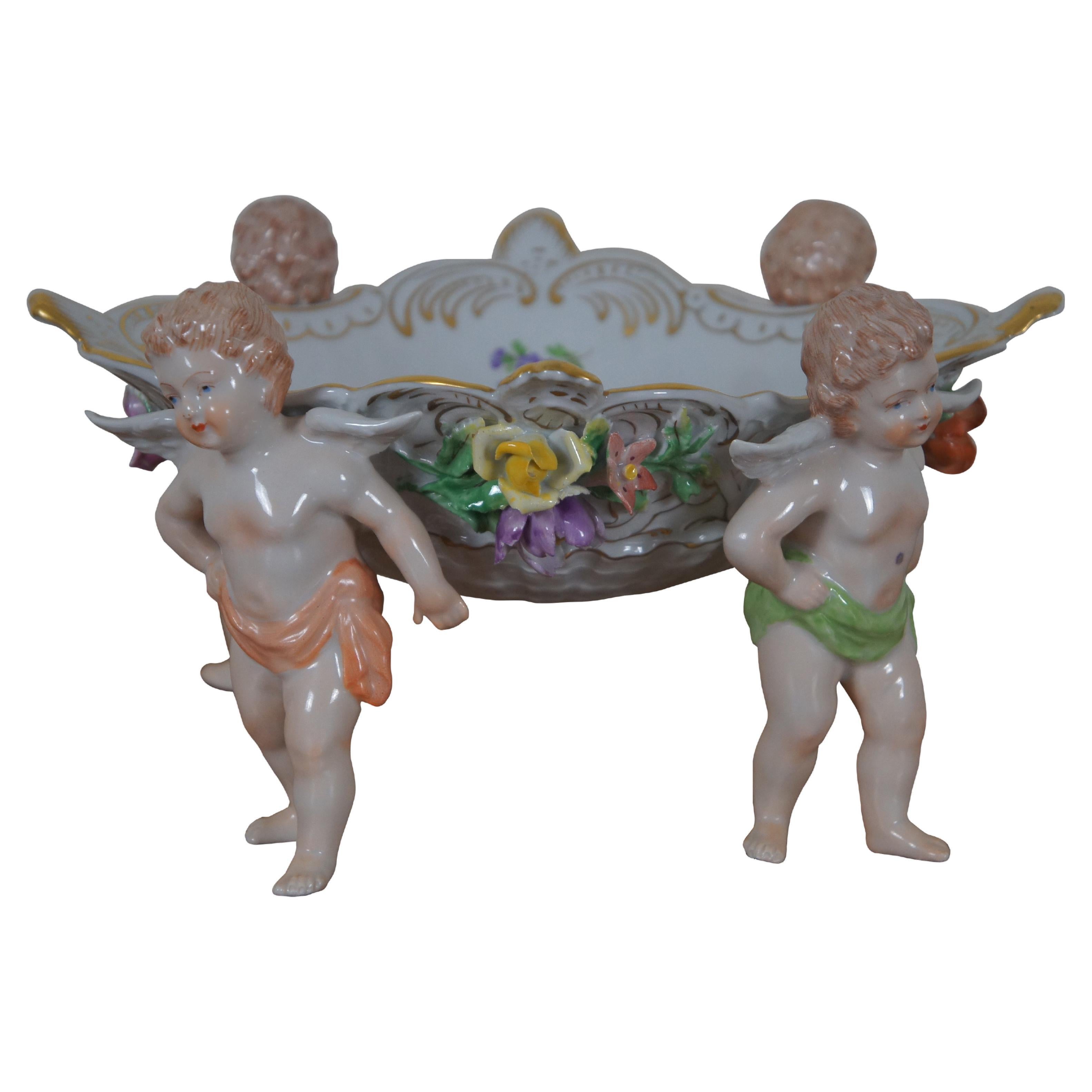 Carl Thieme for Dresden Porcelain Footed Cherub centerpiece Bowl Polychrome 10" For Sale