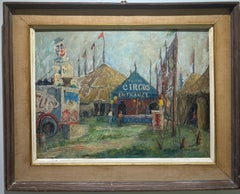 1963 "Ingresso al circo di HUNTS" Quadro modernista di carnevale americano