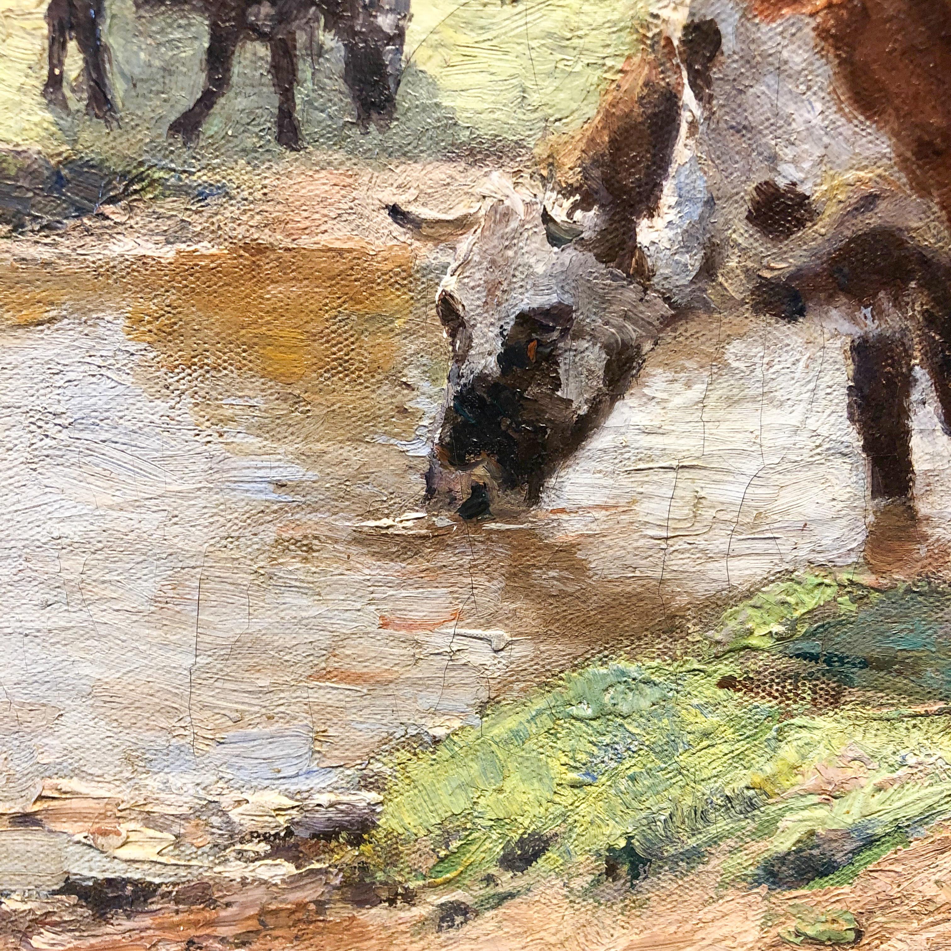 Farmer Boy With Cows in a Landscape, Swedish Artist Carl Trägårdh, Impressionist 1
