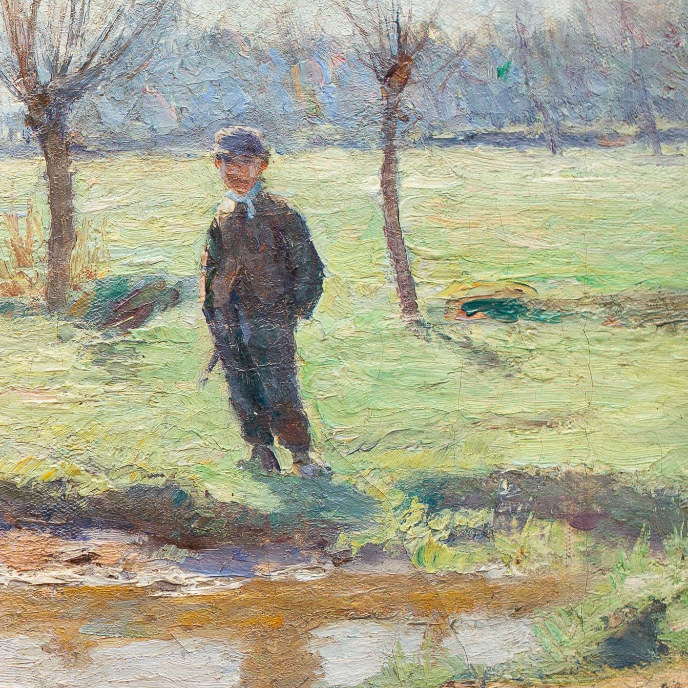 Farmer Boy With Cows in a Landscape, Swedish Artist Carl Trägårdh, Impressionist 2
