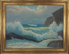 Early 20th Century Northern California Rocky Seascape with Seagulls