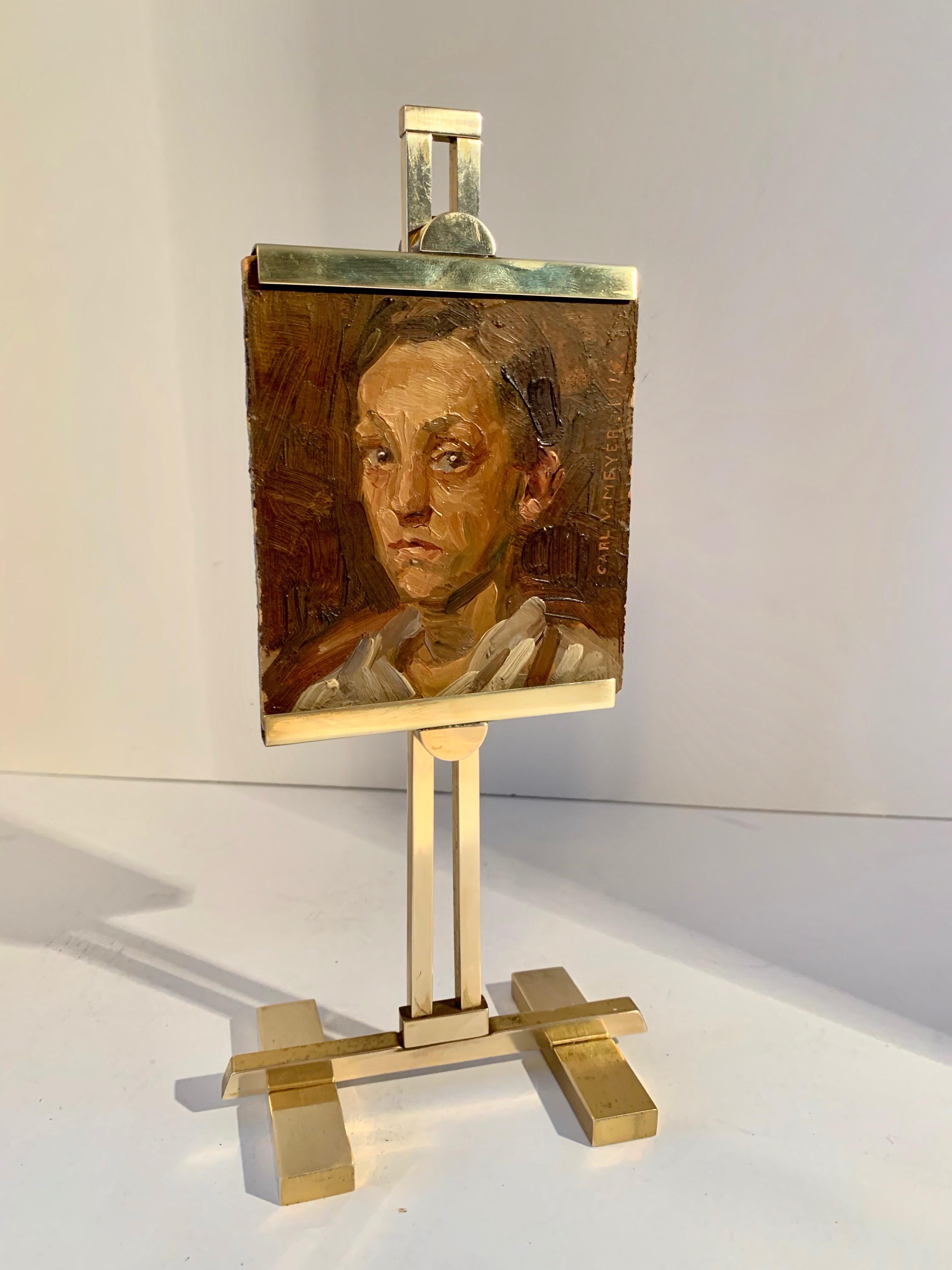 Carl V. Meyer Original Painting on Miniature Brass Desk Easel 3