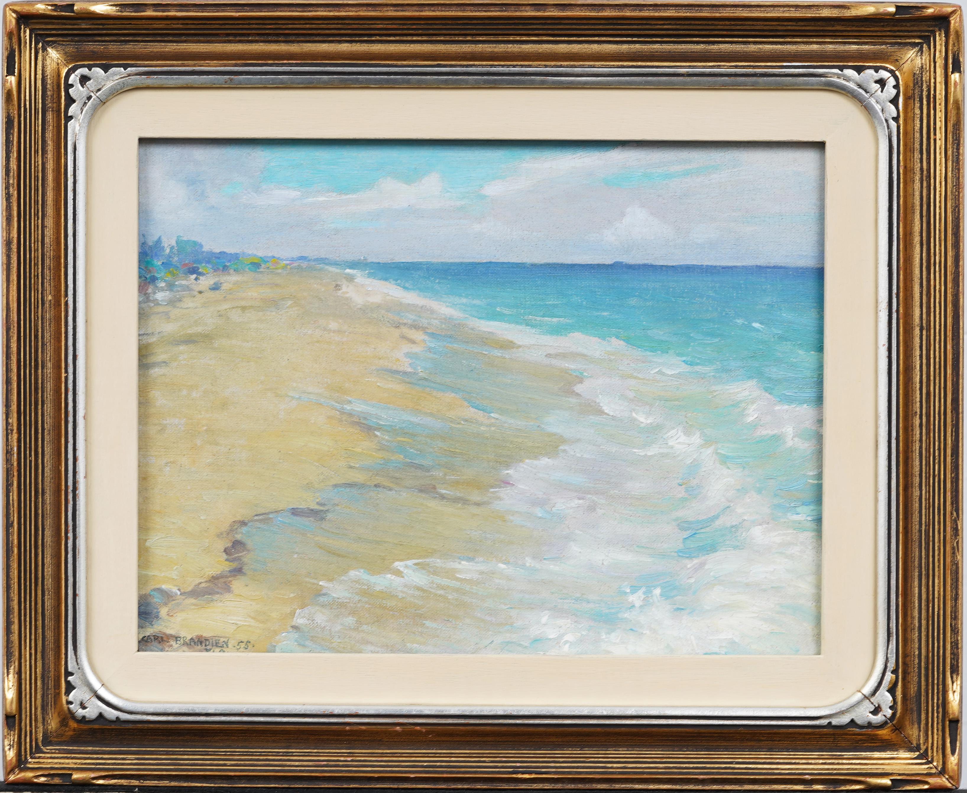 Antique American Impressionist Ft Lauderdale Beach Signed Framed Oil Painting - Gray Landscape Painting by Carl W. Brandien 