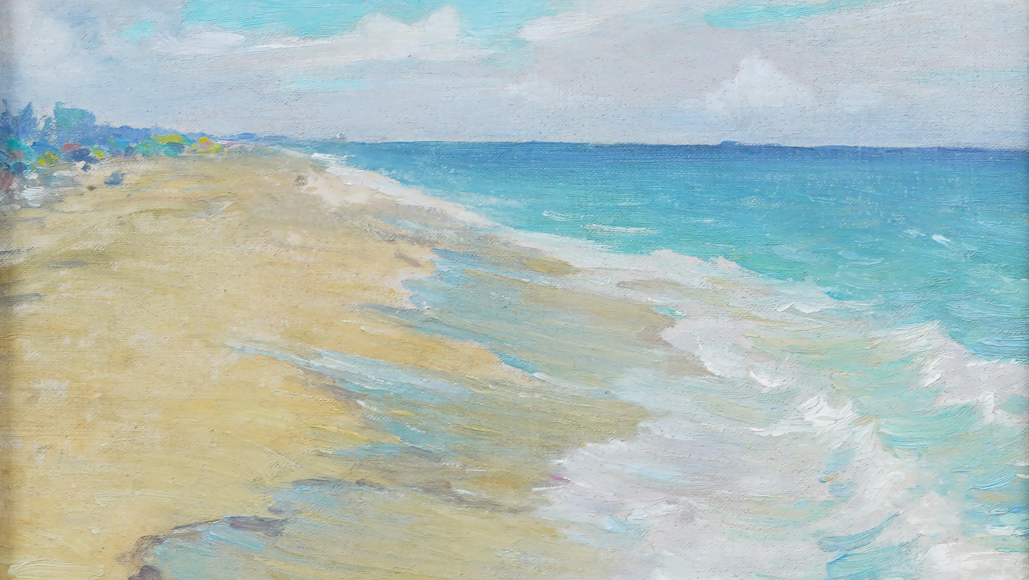 Antique American Impressionist Ft Lauderdale Beach Signed Framed Oil Painting For Sale 1