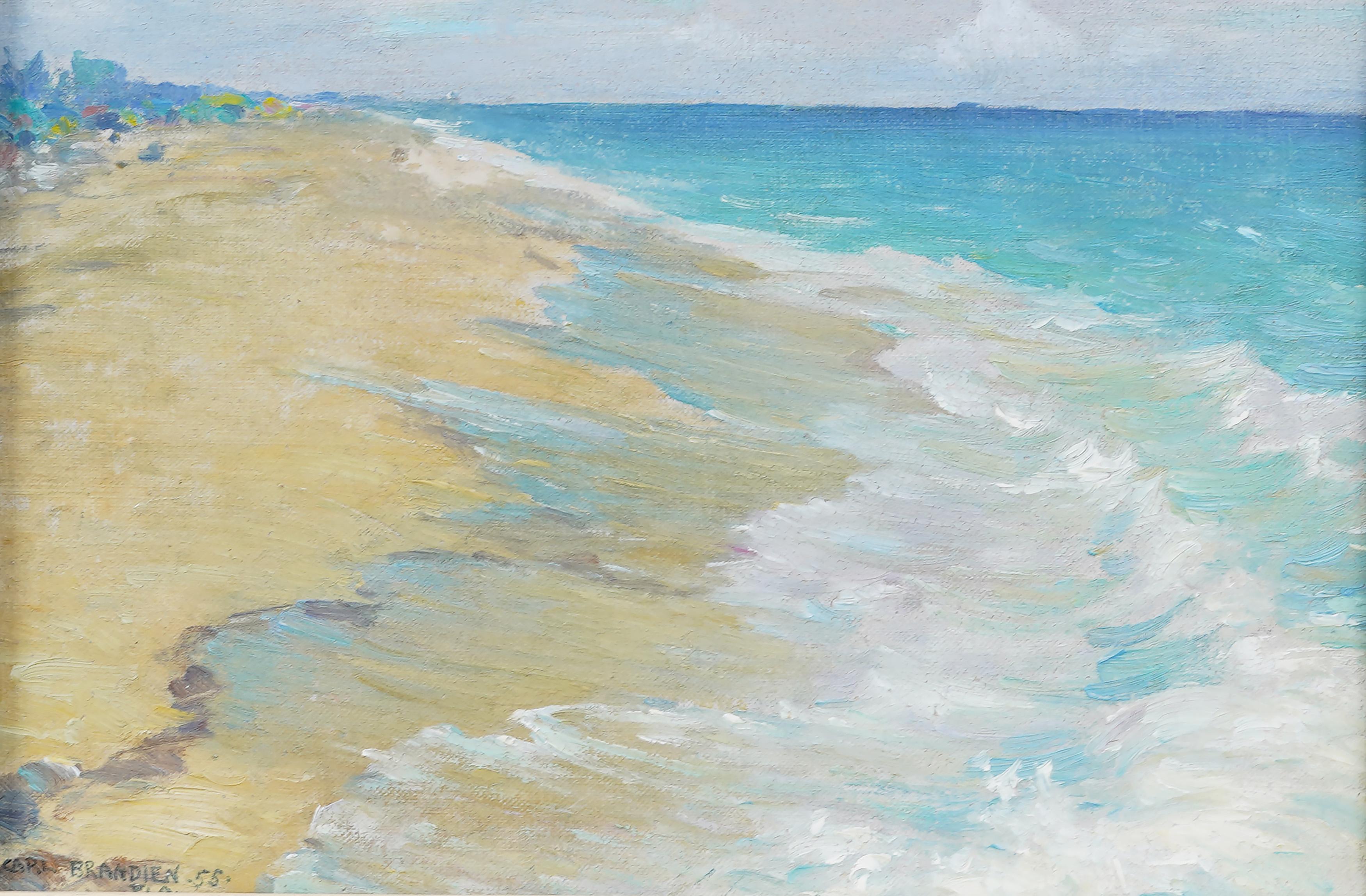 Antique American Impressionist Ft Lauderdale Beach Signed Framed Oil Painting For Sale 2