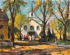 Vintage Signed Carl W. Peters Landscape Painter, "Rockport Church" 