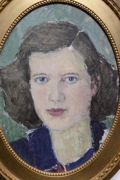 Blue-Eyed Young Woman Portrait Framed Oval by Swedish Master early 20th century