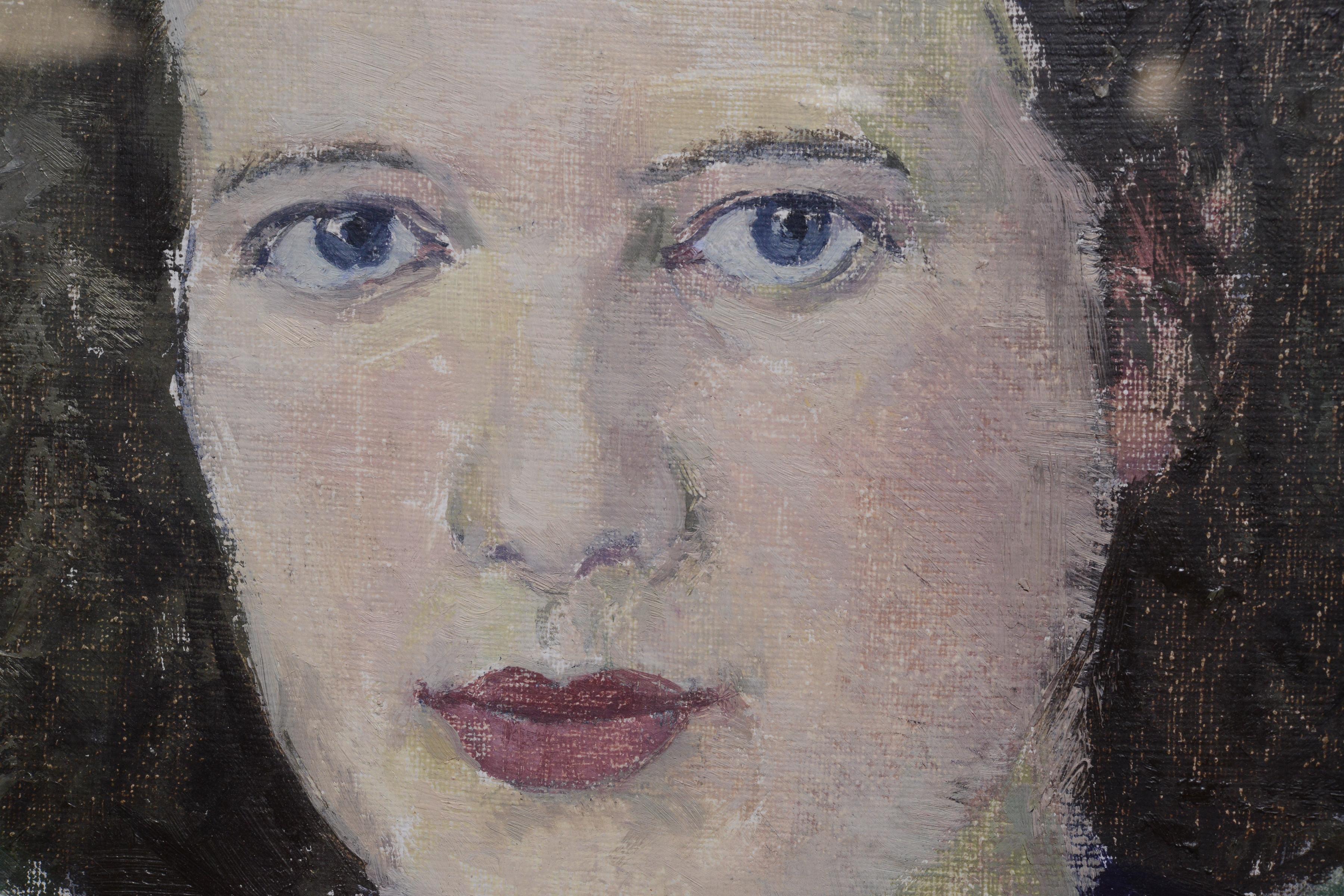 Portrait de jeune femme encadré ovale par un maître suédois du début du 20e siècle - Réalisme Painting par Unknown
