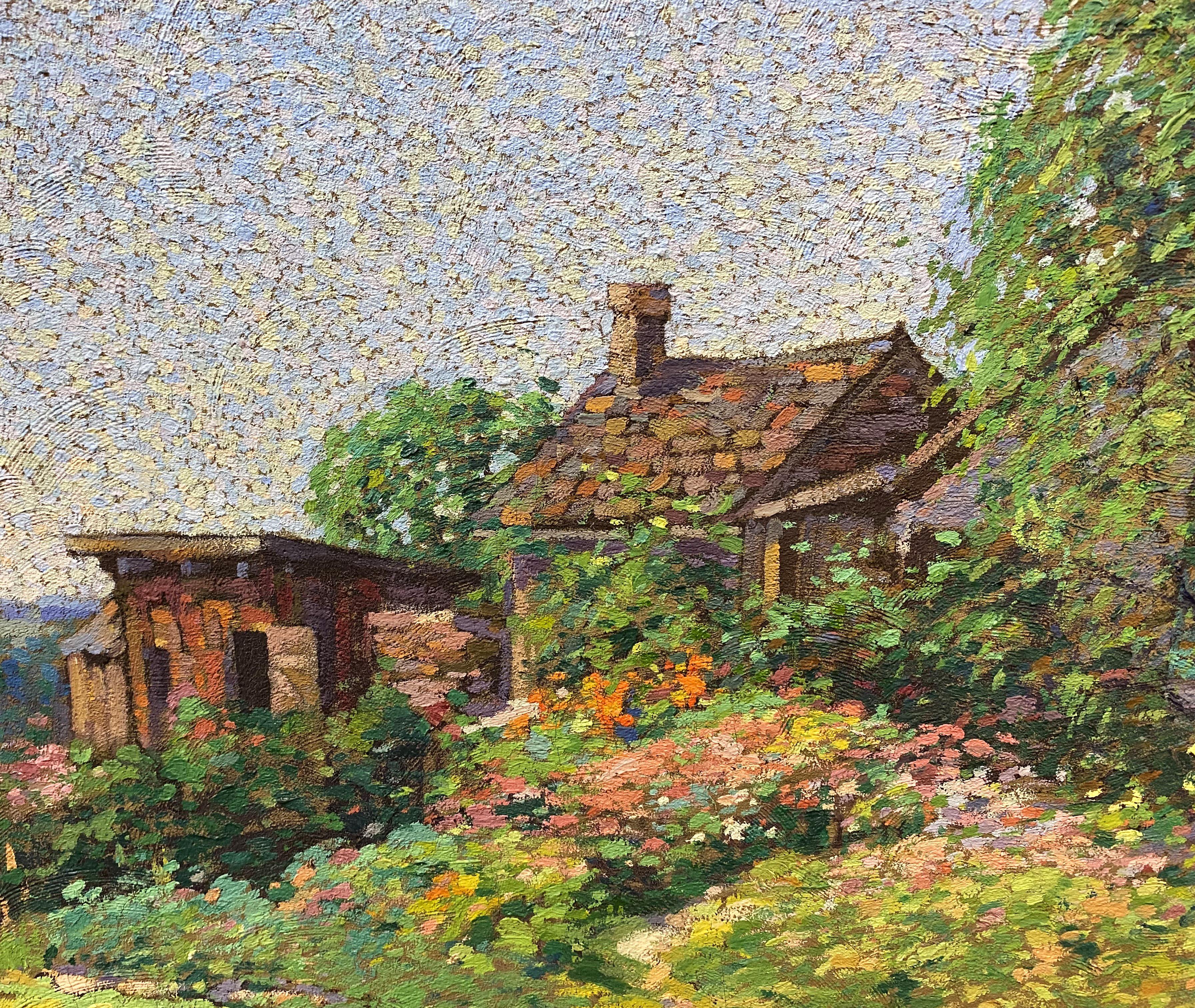 Un beau paysage impressionniste avec un cottage par l'artiste allemand / américain Carl Wuermer (1900-1983). Wuermer est né à Munich, en Allemagne, et en 1915, il a émigré à Chicago où, de 1920 à 1924, il a étudié à l'Art Institute avec Wellington