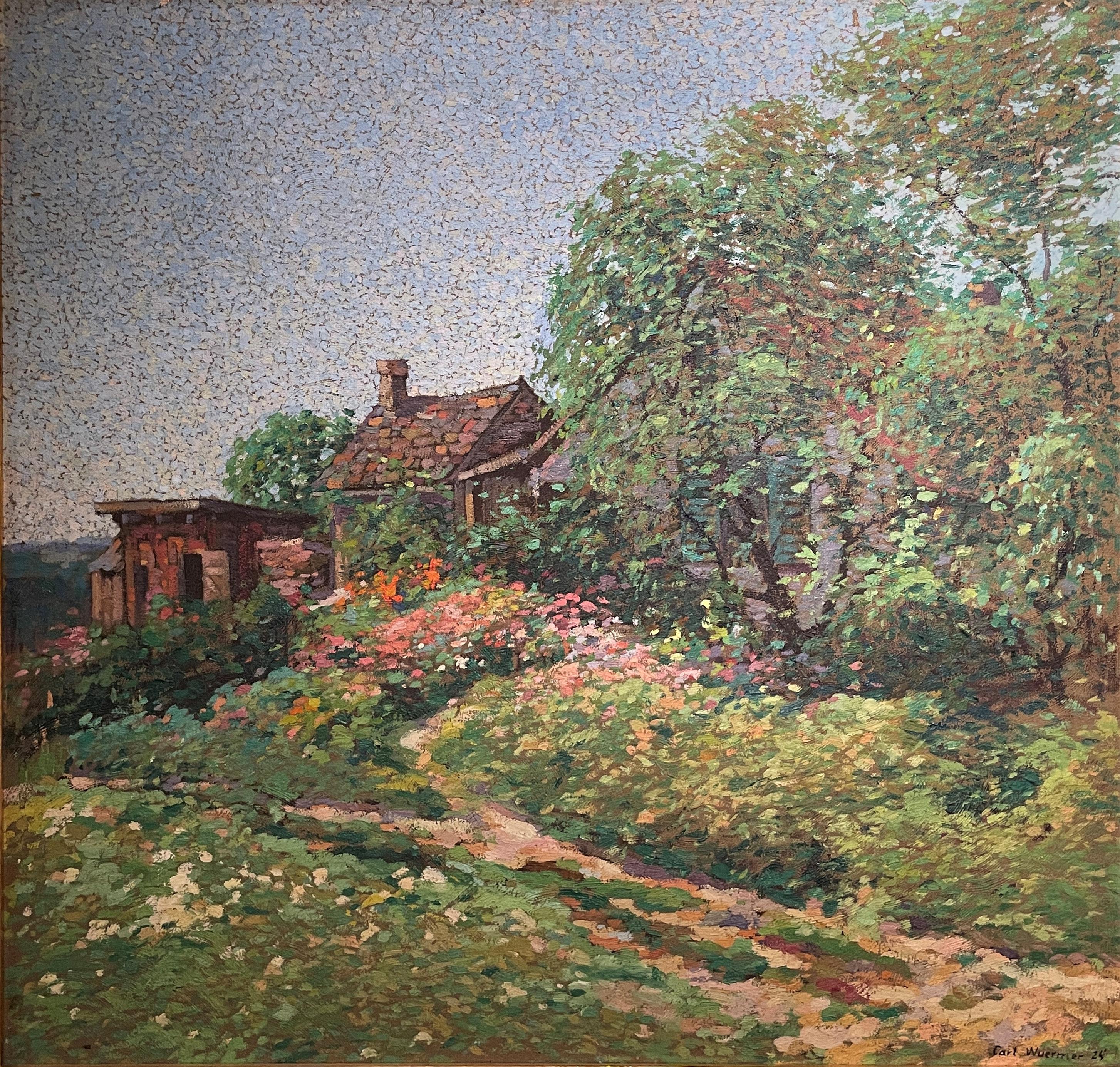 "Verano tardío" Carl Wuermer, Puntillismo, Impresionismo americano Paisaje de agosto