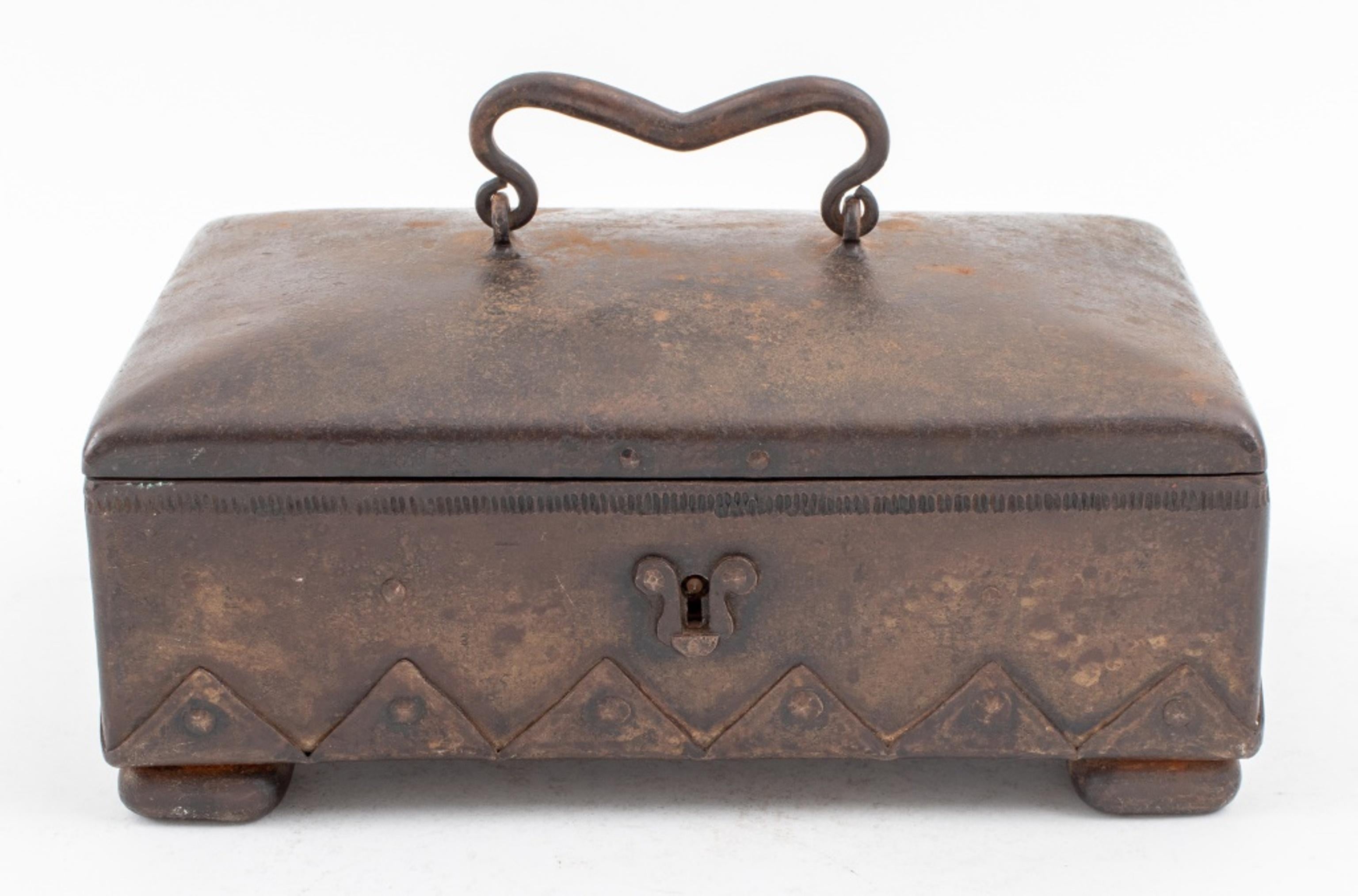 Carl Hubert Wyland (German, 1886-1972) Art Deco period casket coffer in patinated wrought iron with wood lining, makers monogram on the bottom, circa 1925. Note: An identical piece by Wyland sold at Sotheby's in 2007 at $8,750. In very good vintage