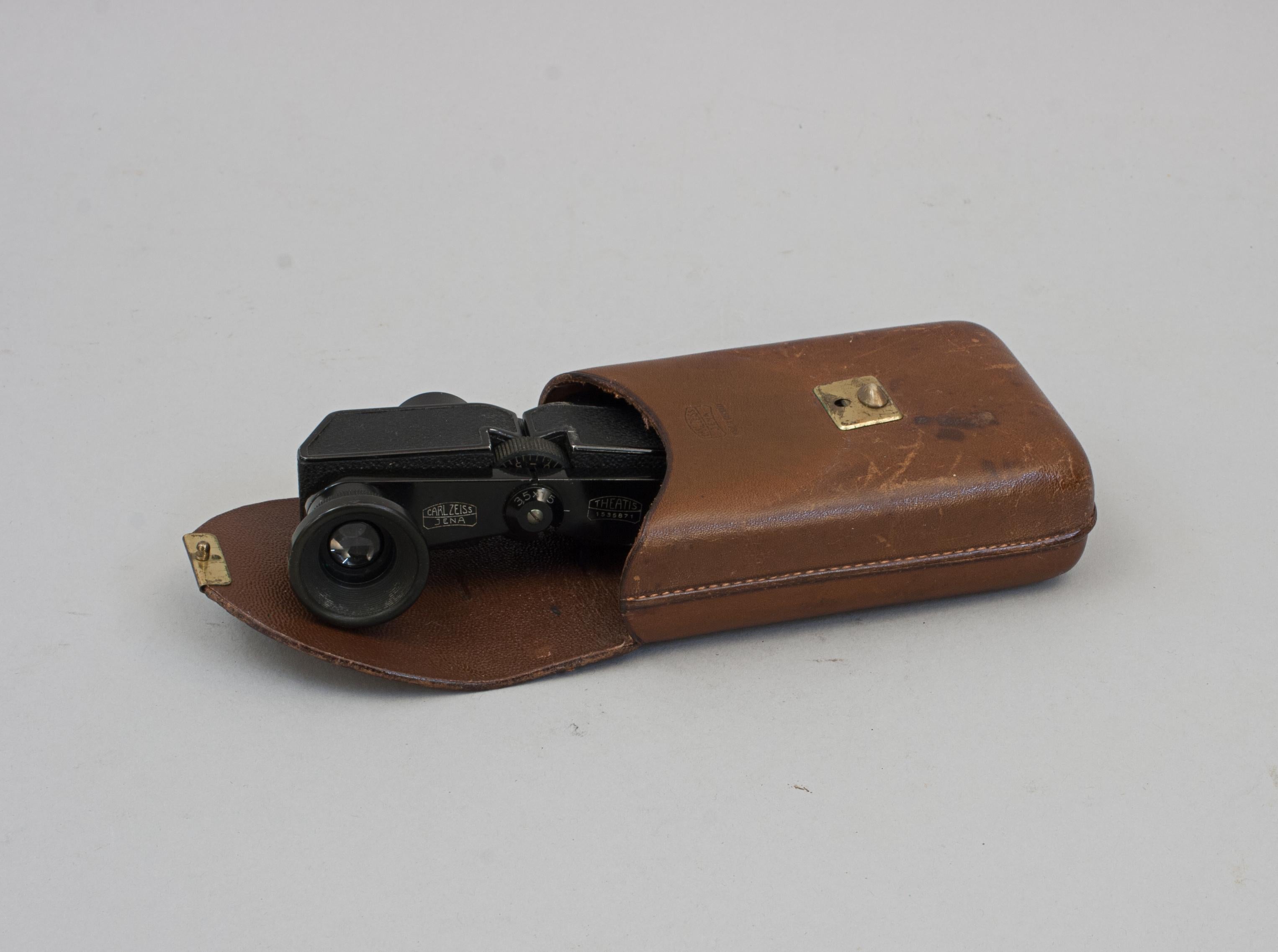 German Carl Zeiss Binoculars 3.5 X 15, in Leather Case For Sale