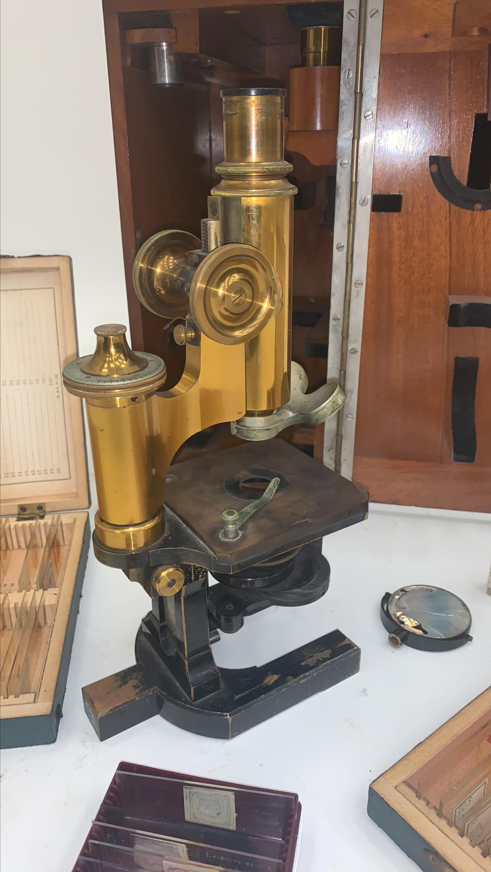 antique brass microscope