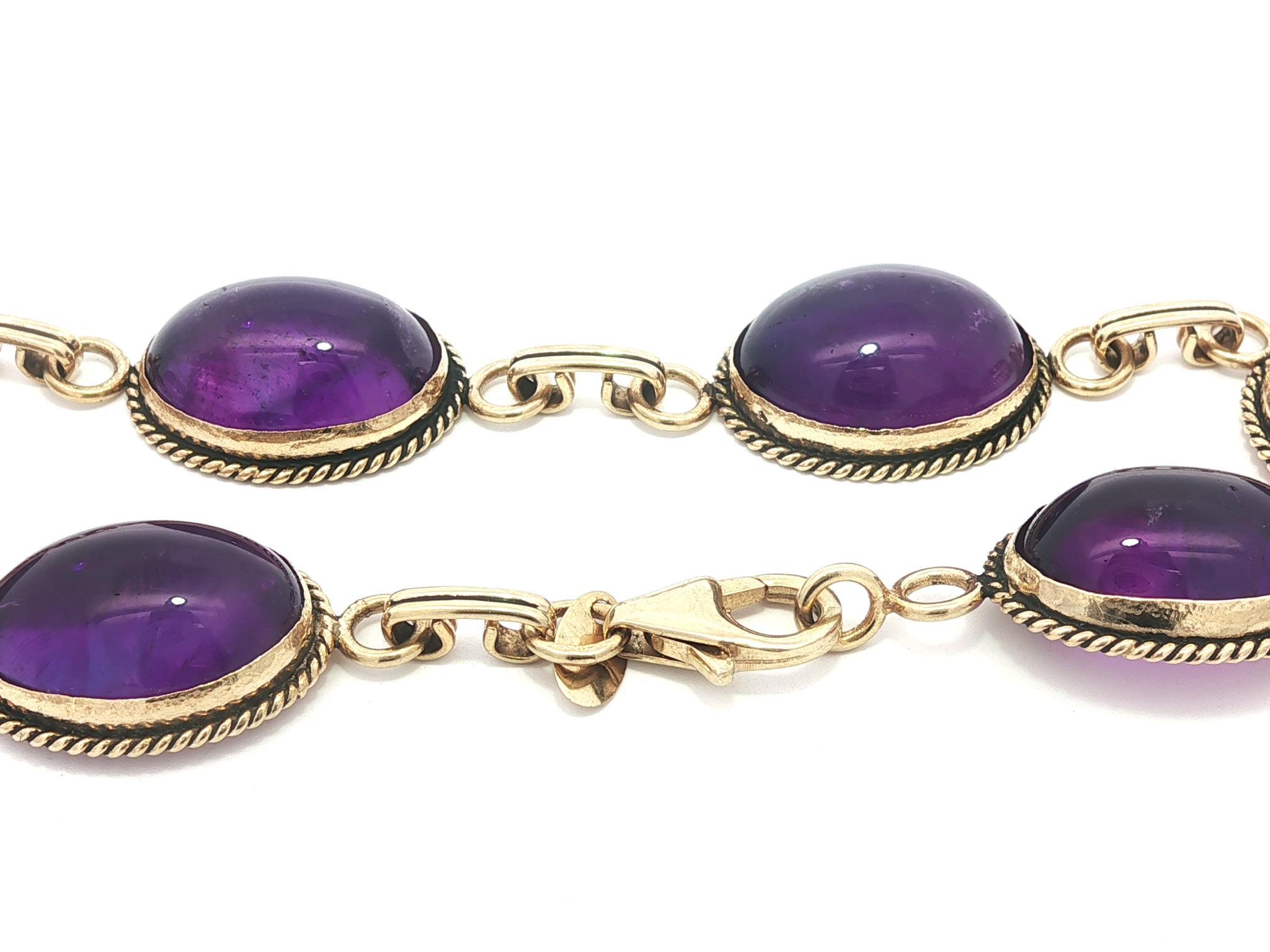 Carla Bracelet en or jaune 14k avec cabochon d'améthyste et fil torsadé Pour femmes en vente