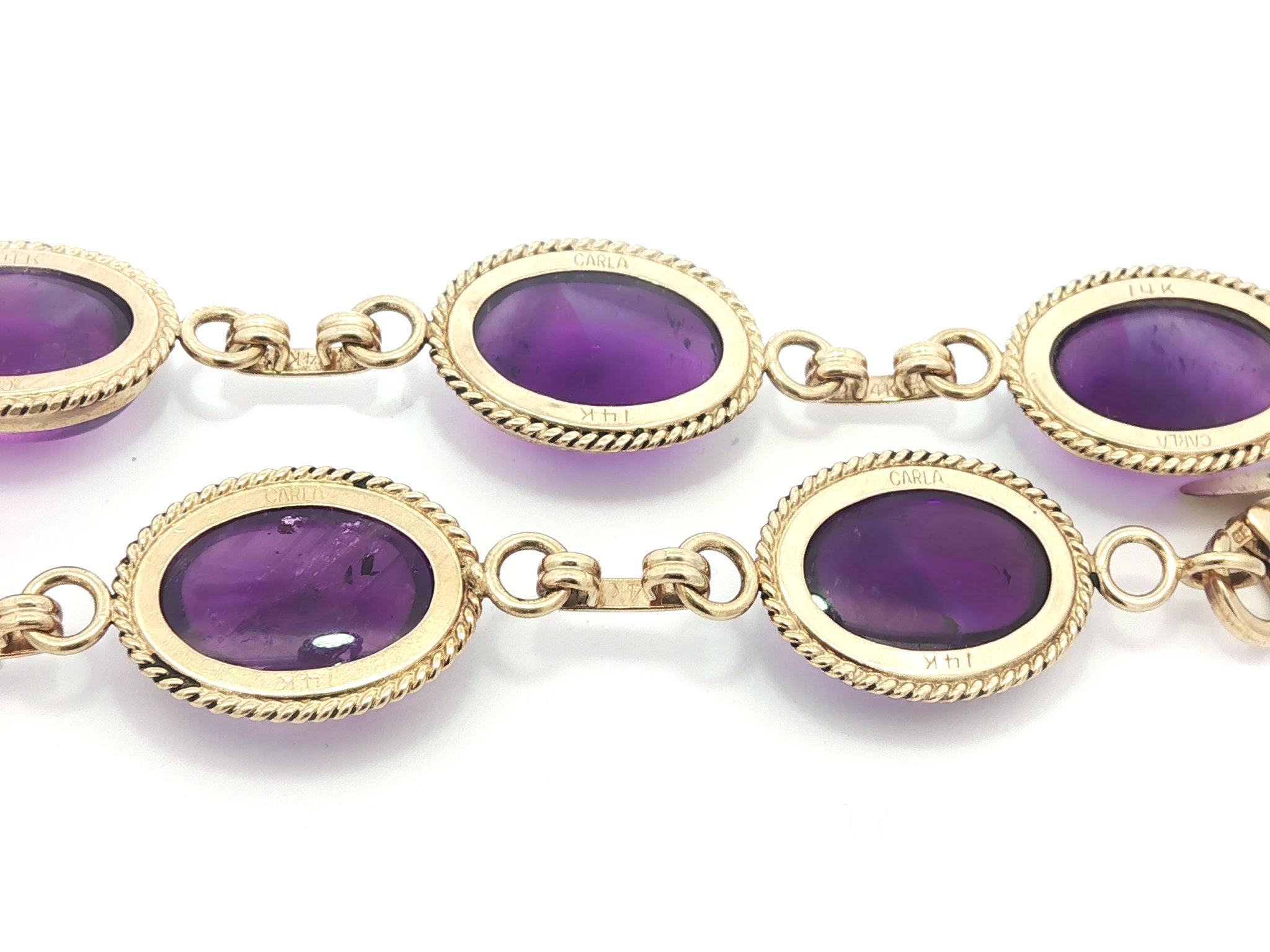 Carla Bracelet en or jaune 14k avec cabochon d'améthyste et fil torsadé en vente 1