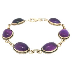 Carla 14k Yellow Gold Bezel Cabochon Amethyst Twisted Wire Bracelet