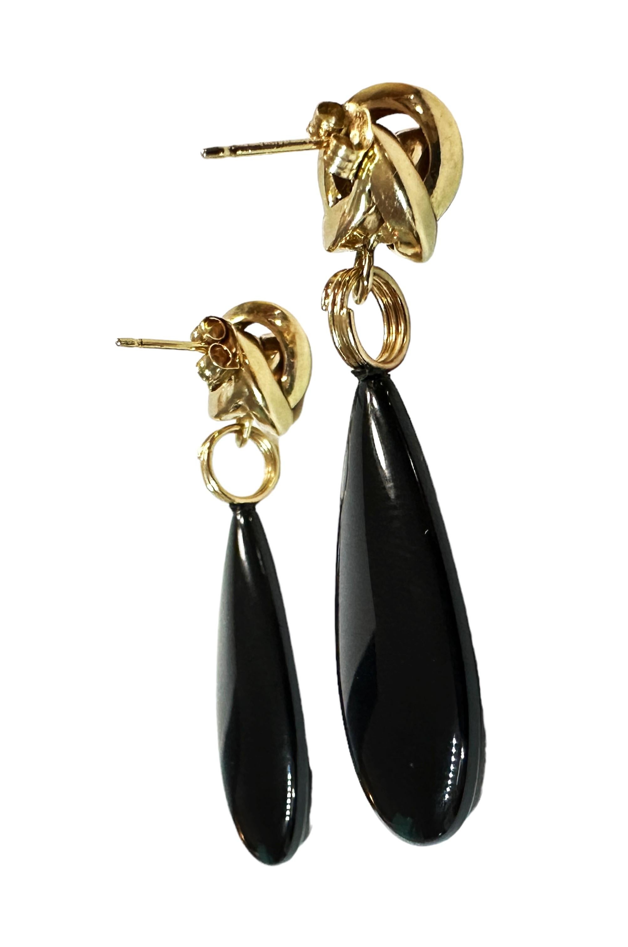 Carla 14k Yellow Gold Black Onyx Teardrop Earrings Signed For Sale 2